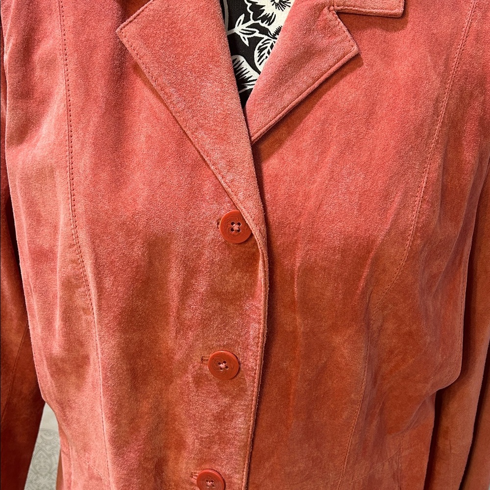Parisian Signature Women's Suede Real Leather Jacket Blazer Pink Coral L - Picture 8 of 15